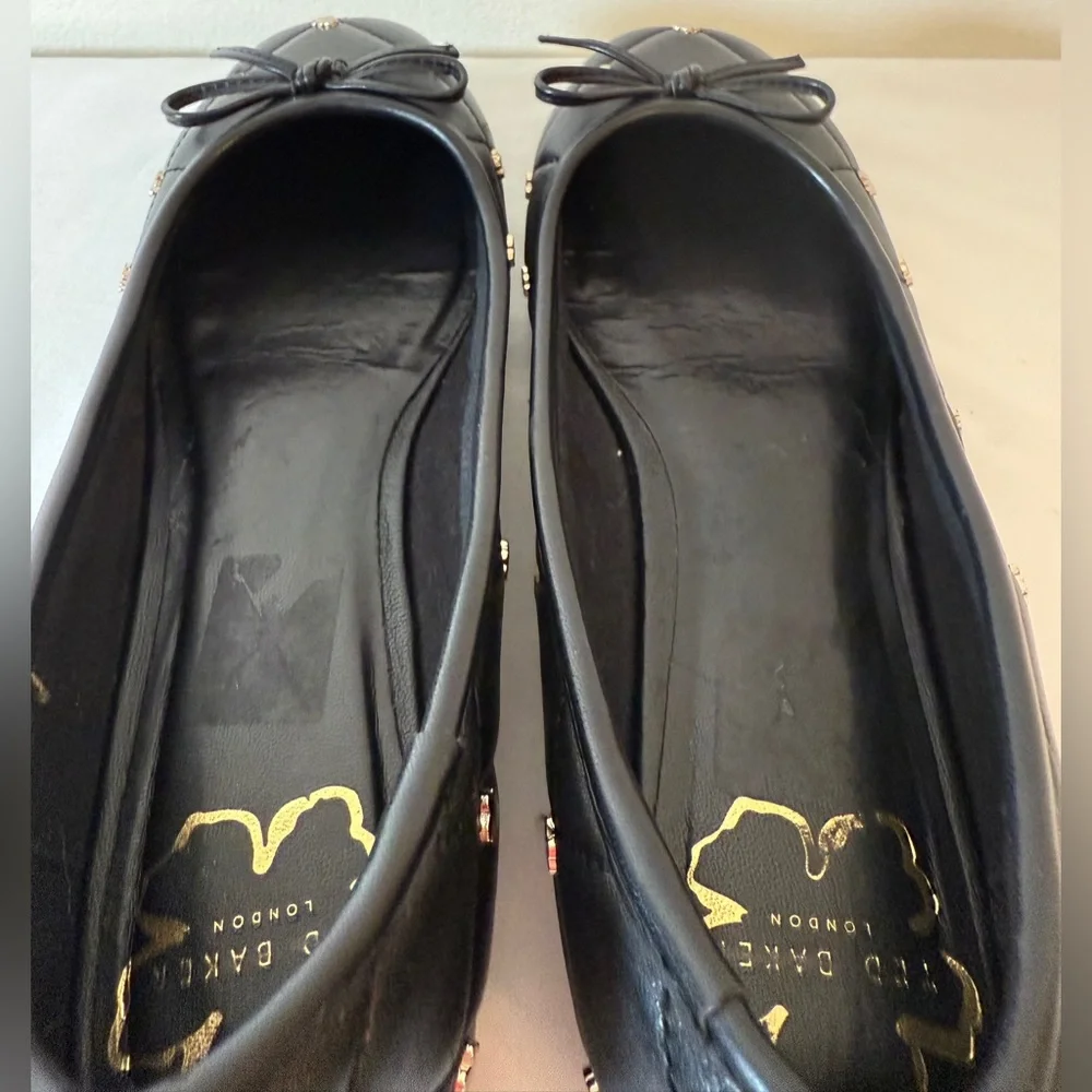 Ted Baker Libban Black Quilted Gold Magnolia Ballerina Flats Size 37 7 SKU 0024 - Picture 6 of 13